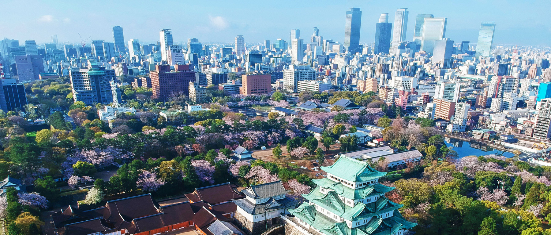 名古屋城とビル群